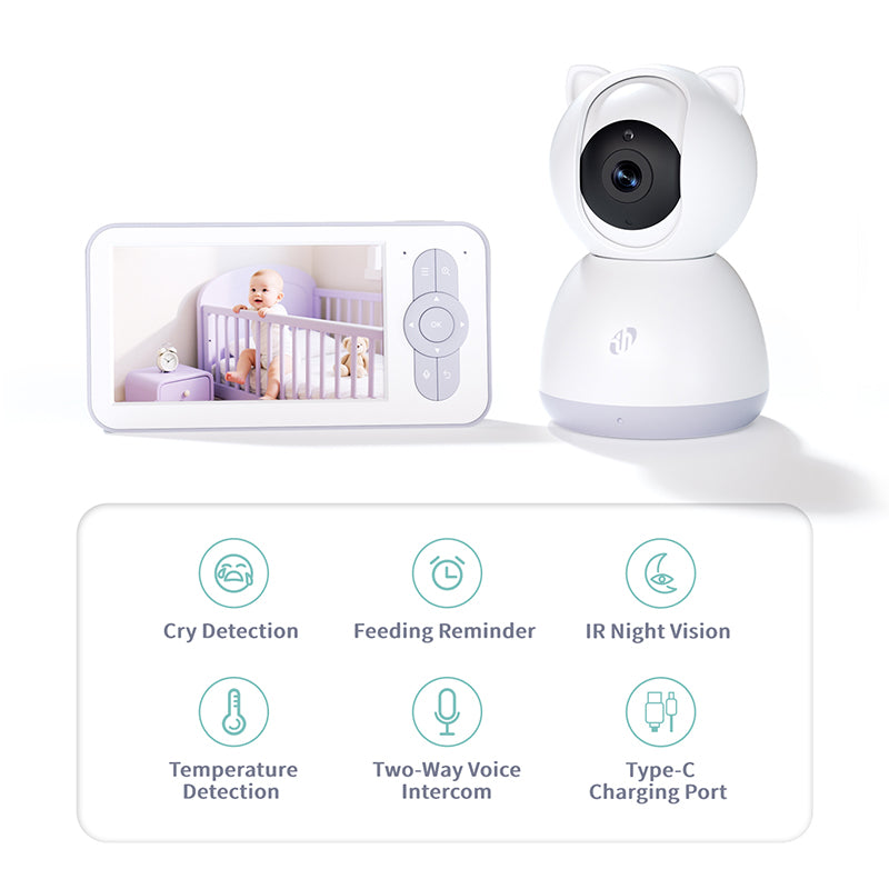 Babyphone HD 5 pouces | Caméra intelligente avec vidéo haute qualité 