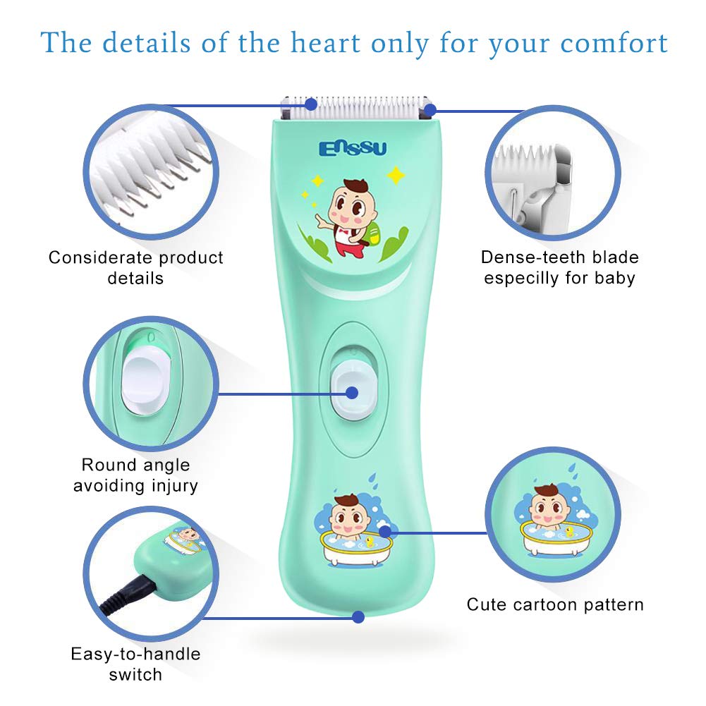 ENSSU Baby Hair Clippers, Lower Noise Haircut Trimmers for Children with Autism and Sensory Sensitivity, Babies Infant Kids Waterproof Hair Cutting Kits