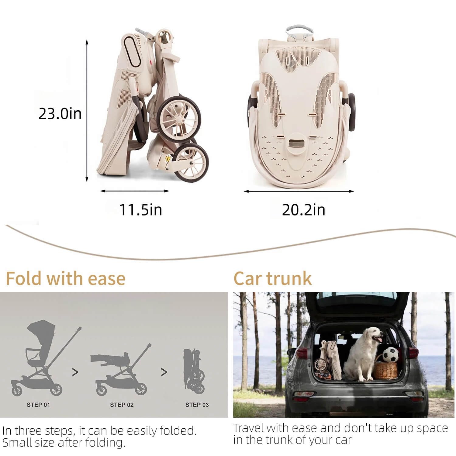 Poussette-wagon pliante légère pour les voyages avec bébé et jeune enfant, siège réversible à 360°, capote réglable avec panier de rangement, poussette-canne compacte autorisée en avion
