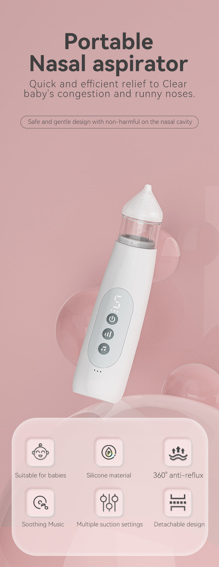 Nose Cleaner BPA Free Food Silicone USB Rechargeable Nose Cleaner Electric Nose Nasal Aspirator